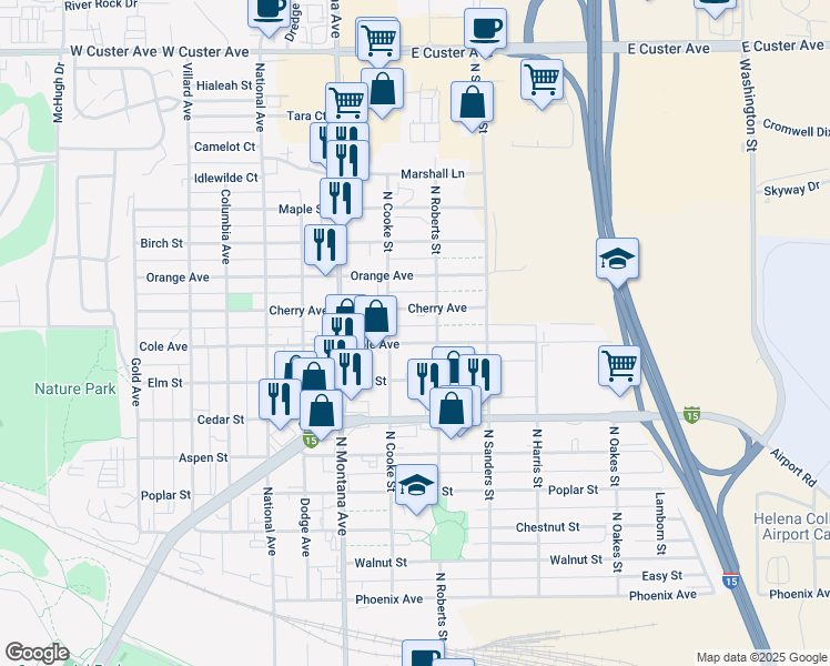 map of restaurants, bars, coffee shops, grocery stores, and more near 2475 North Cooke Street in Helena