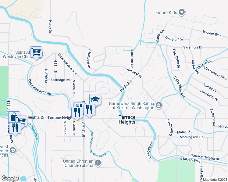 map of restaurants, bars, coffee shops, grocery stores, and more near 4400 Maple Avenue in Yakima
