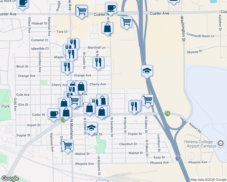 map of restaurants, bars, coffee shops, grocery stores, and more near 1429 Cherry Avenue in Helena