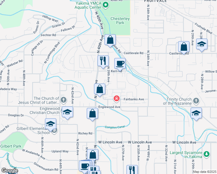 map of restaurants, bars, coffee shops, grocery stores, and more near 701 North 39th Avenue in Yakima