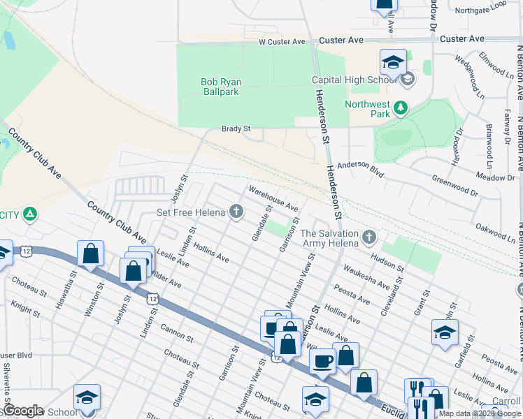 map of restaurants, bars, coffee shops, grocery stores, and more near 1710 Hudson St in Helena