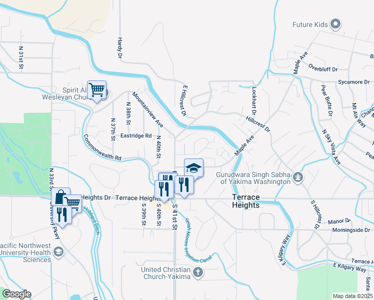 map of restaurants, bars, coffee shops, grocery stores, and more near 4188 Nola Loop Road in Yakima