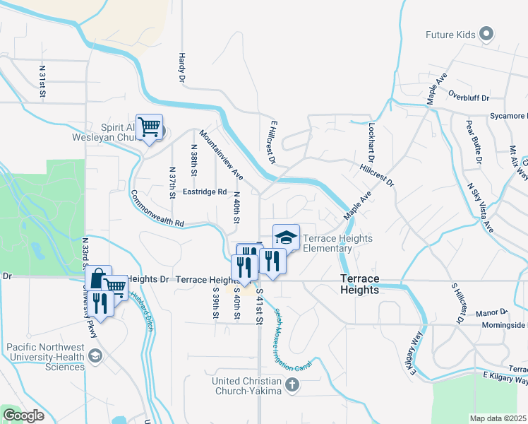 map of restaurants, bars, coffee shops, grocery stores, and more near 401 North 41st Street in Yakima