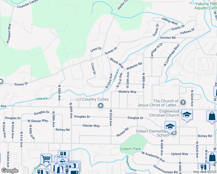 map of restaurants, bars, coffee shops, grocery stores, and more near 709 North 53rd Avenue in Yakima
