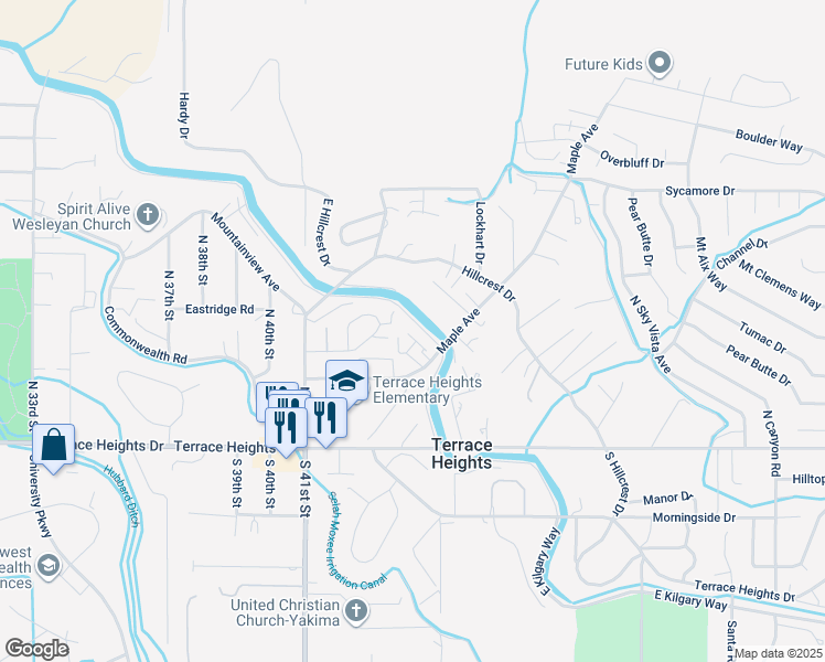 map of restaurants, bars, coffee shops, grocery stores, and more near 4400 Maple Avenue in Yakima