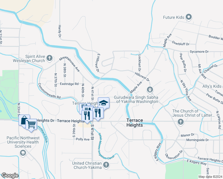 map of restaurants, bars, coffee shops, grocery stores, and more near 4226 Nola Loop Road in Yakima