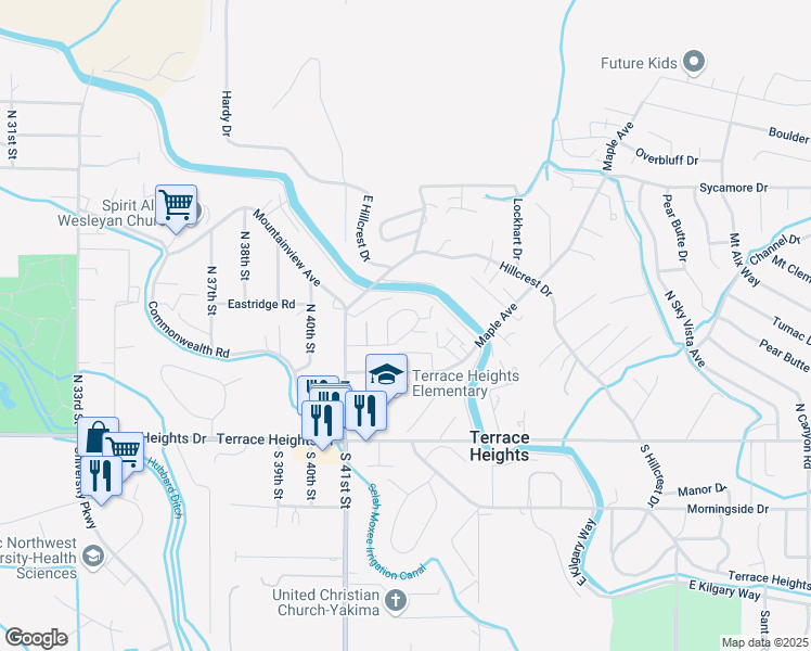 map of restaurants, bars, coffee shops, grocery stores, and more near 4208 Nola Loop Road in Yakima