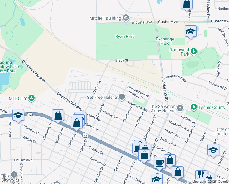 map of restaurants, bars, coffee shops, grocery stores, and more near 1820-1898 Waukesha Ave in Helena