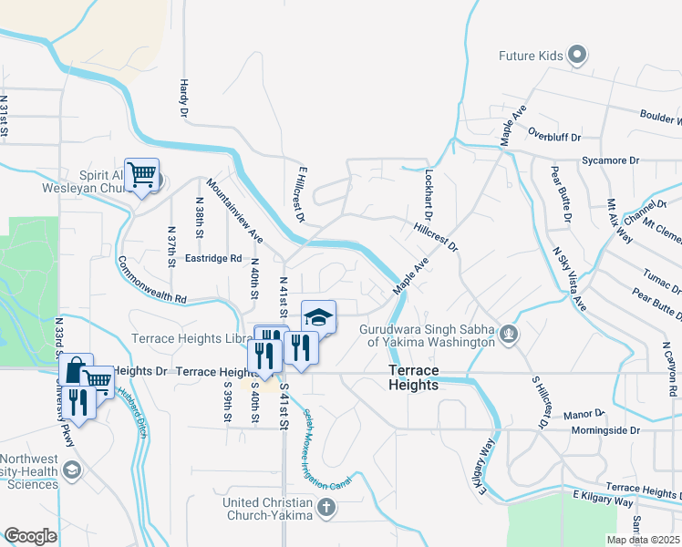 map of restaurants, bars, coffee shops, grocery stores, and more near 4226 Nola Loop Road in Yakima