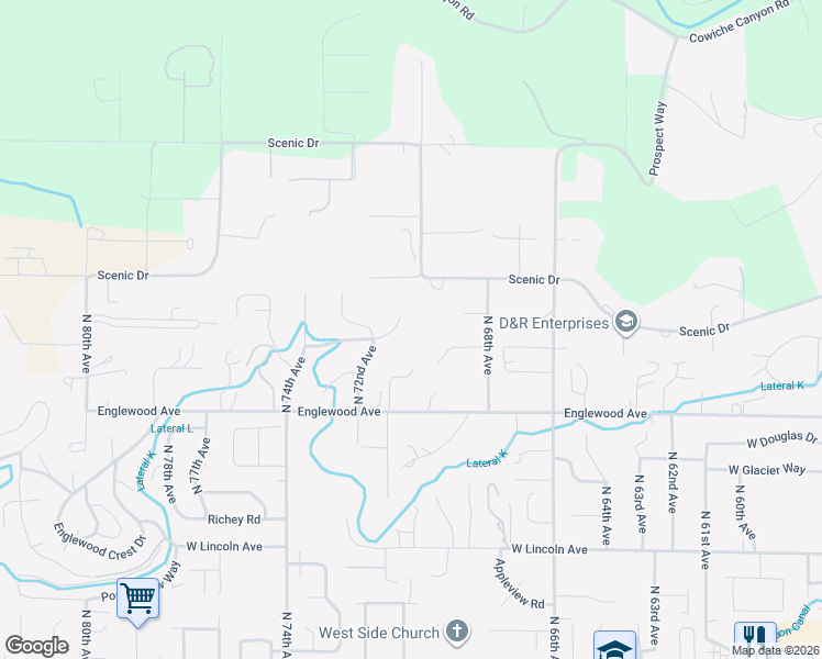 map of restaurants, bars, coffee shops, grocery stores, and more near 720 North 68th Avenue in Yakima
