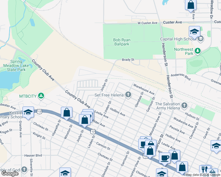 map of restaurants, bars, coffee shops, grocery stores, and more near 1829 Waukesha Ave in Helena
