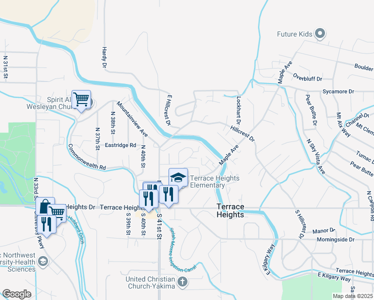 map of restaurants, bars, coffee shops, grocery stores, and more near 4208 Nola Loop Road in Yakima