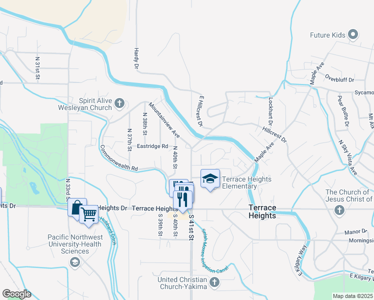 map of restaurants, bars, coffee shops, grocery stores, and more near 408 North 41st Street in Yakima