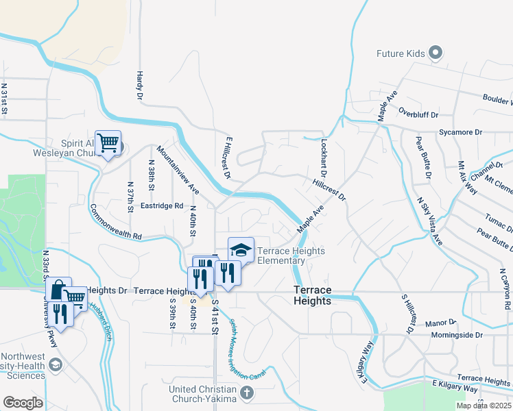 map of restaurants, bars, coffee shops, grocery stores, and more near 4208 Nola Loop Road in Yakima