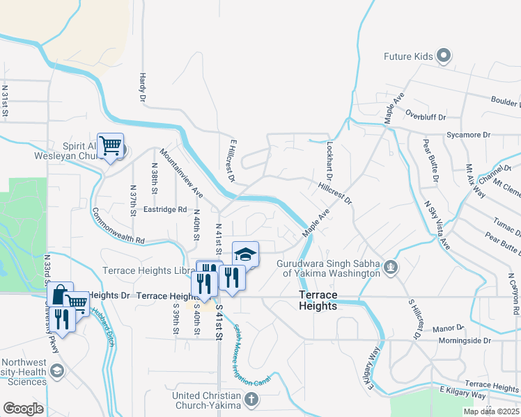 map of restaurants, bars, coffee shops, grocery stores, and more near 4208 Nola Loop Road in Yakima