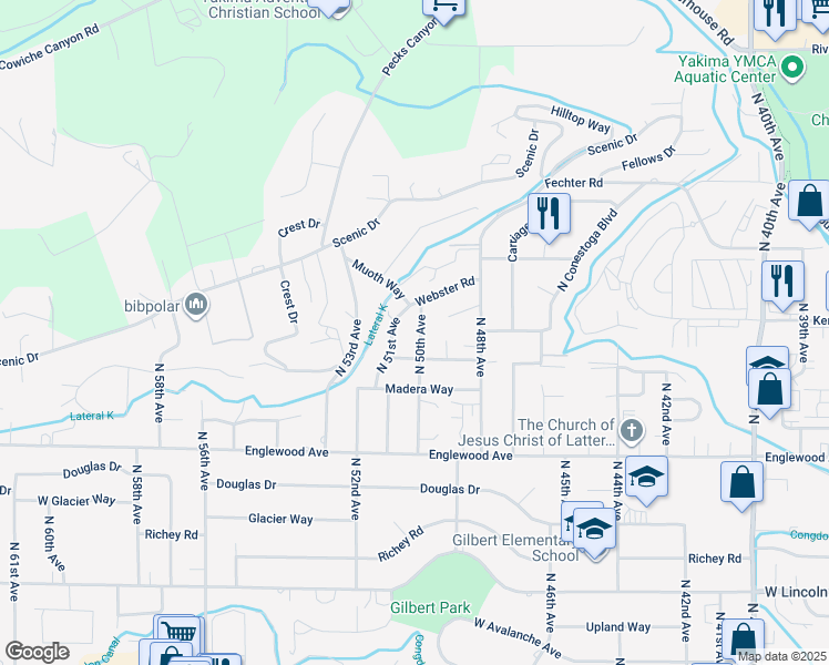 map of restaurants, bars, coffee shops, grocery stores, and more near 810 North 50th Avenue in Yakima