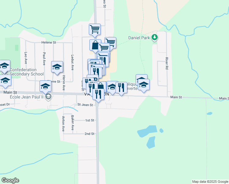 map of restaurants, bars, coffee shops, grocery stores, and more near 1538 Main Street in Sudbury