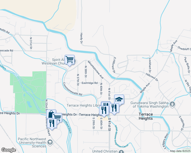 map of restaurants, bars, coffee shops, grocery stores, and more near 511 North 39th Street in Yakima