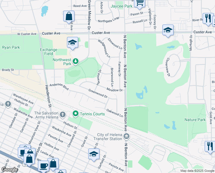 map of restaurants, bars, coffee shops, grocery stores, and more near 105 Meadow Drive in Helena