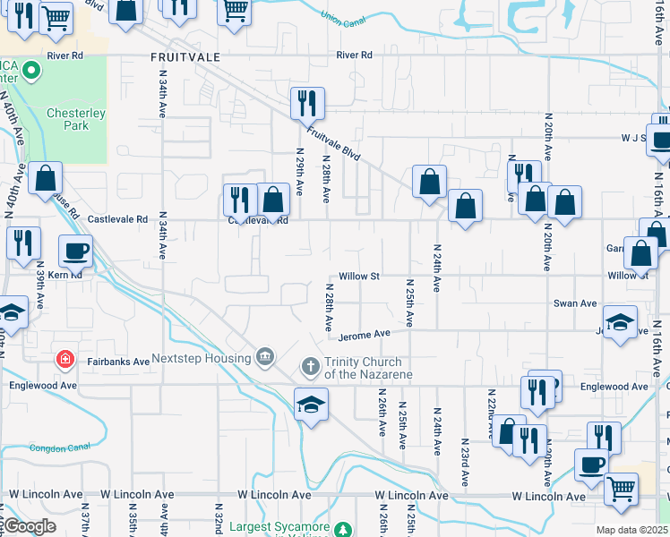 map of restaurants, bars, coffee shops, grocery stores, and more near 2711 Willow St in Yakima
