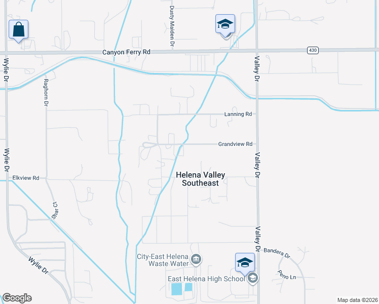 map of restaurants, bars, coffee shops, grocery stores, and more near 3283 Grand View Road in East Helena
