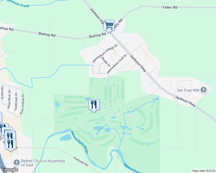 map of restaurants, bars, coffee shops, grocery stores, and more near 147-299 Newaukum Golf Drive in Chehalis