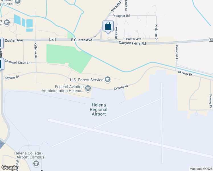 map of restaurants, bars, coffee shops, grocery stores, and more near 2880 Skyway Drive in Helena