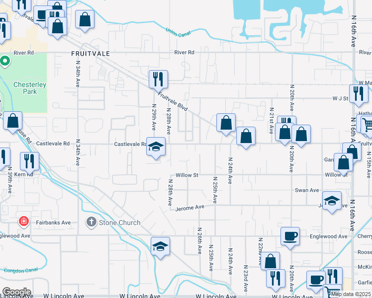 map of restaurants, bars, coffee shops, grocery stores, and more near 2800-2862 Castlevale Rd in Yakima