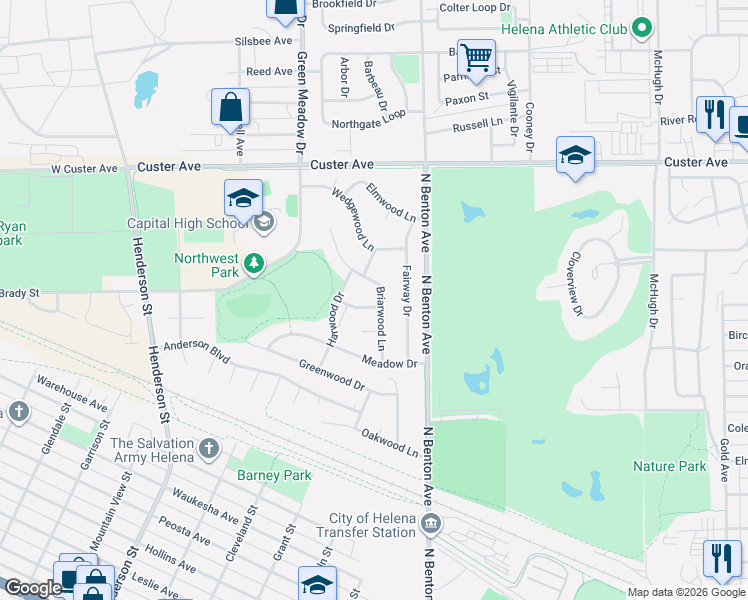 map of restaurants, bars, coffee shops, grocery stores, and more near 124 Briarwood Lane in Helena