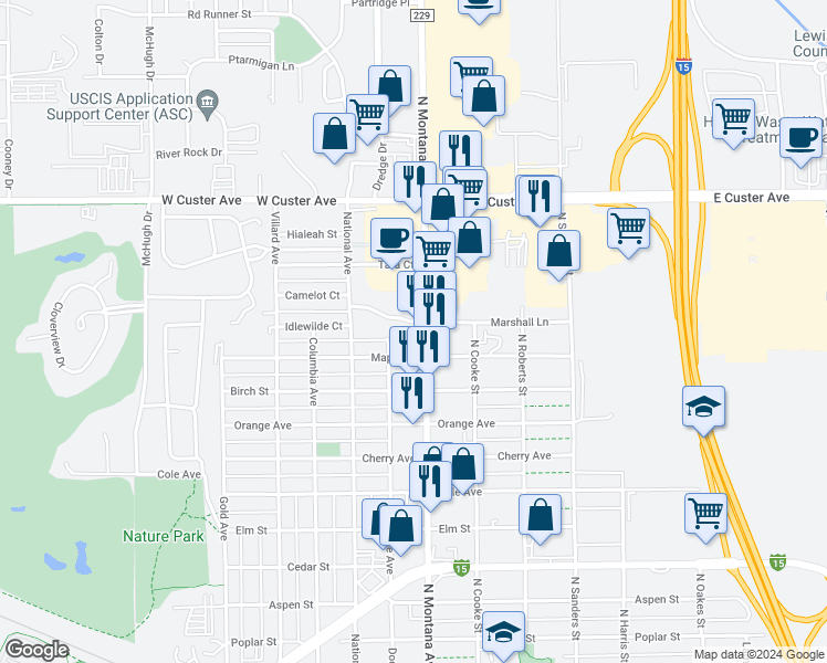 map of restaurants, bars, coffee shops, grocery stores, and more near 2850 North Montana Avenue in Helena
