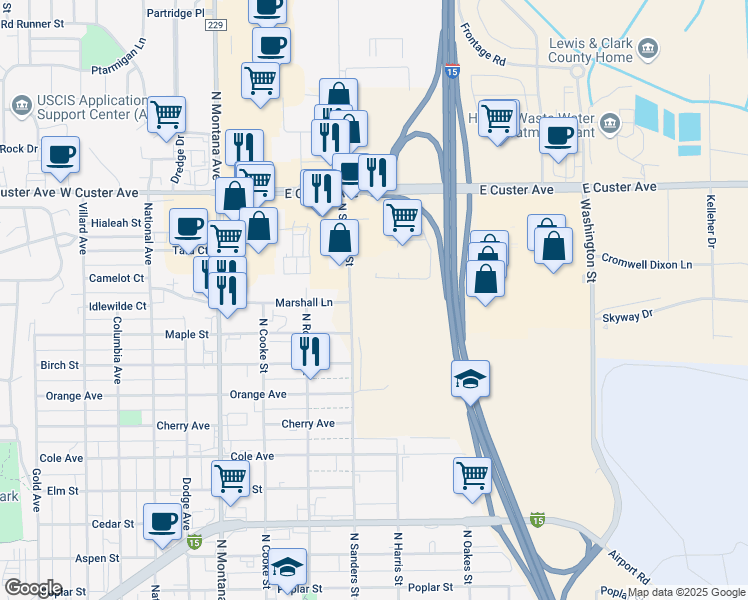 map of restaurants, bars, coffee shops, grocery stores, and more near 3035 North Sanders Street in Helena