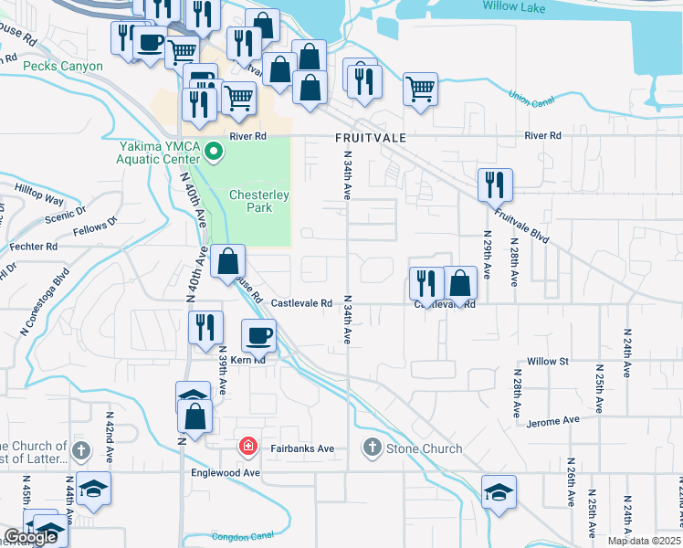 map of restaurants, bars, coffee shops, grocery stores, and more near 3409 Cascade Loop in Yakima