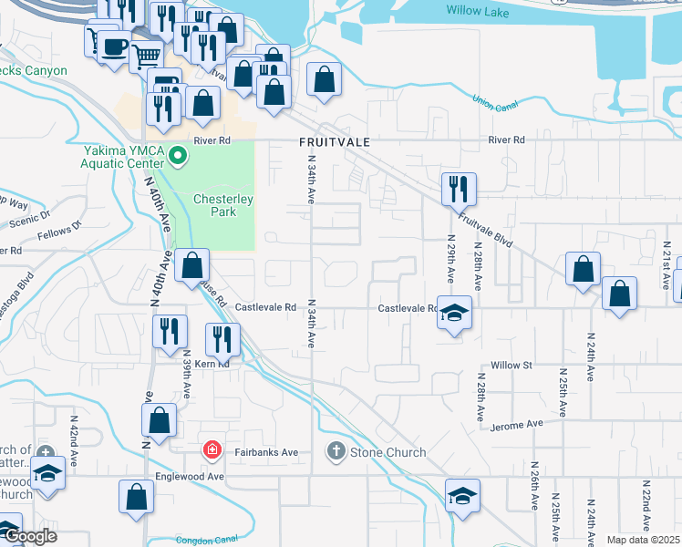 map of restaurants, bars, coffee shops, grocery stores, and more near 903 North 34th Avenue in Yakima