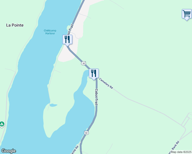 map of restaurants, bars, coffee shops, grocery stores, and more near 1 Cabot Trail in Wreck Cove