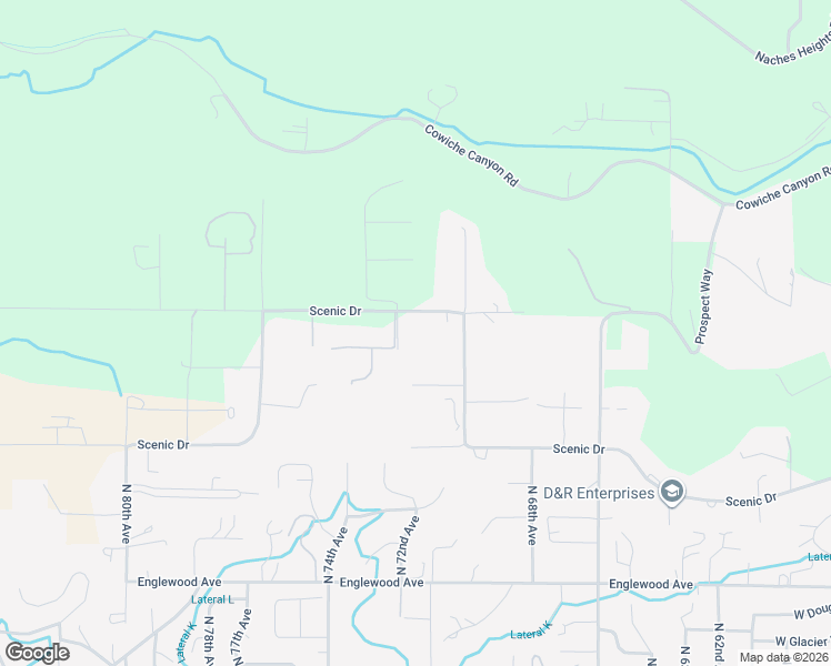 map of restaurants, bars, coffee shops, grocery stores, and more near 7102 Scenic Drive in Yakima