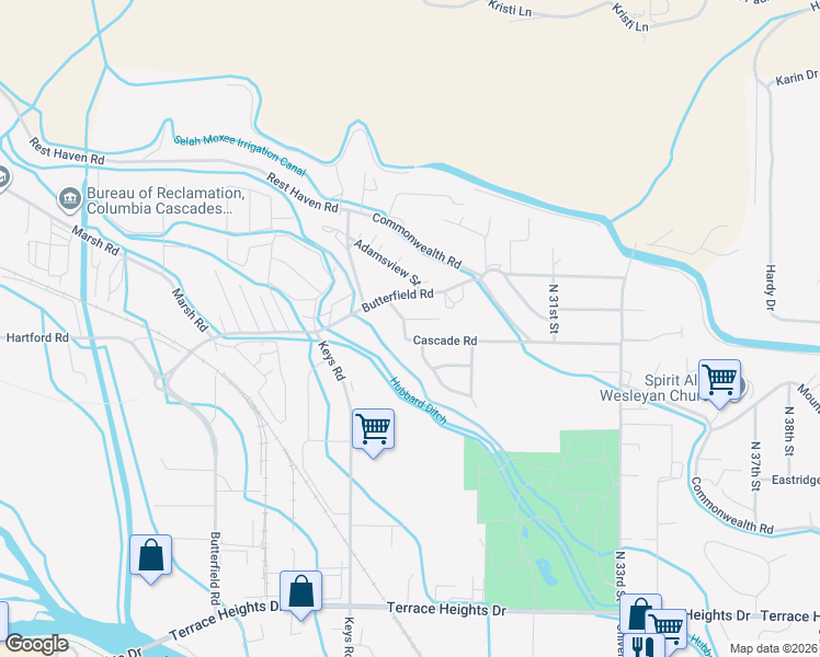 map of restaurants, bars, coffee shops, grocery stores, and more near 2640-2698 Cascade Rd in Yakima