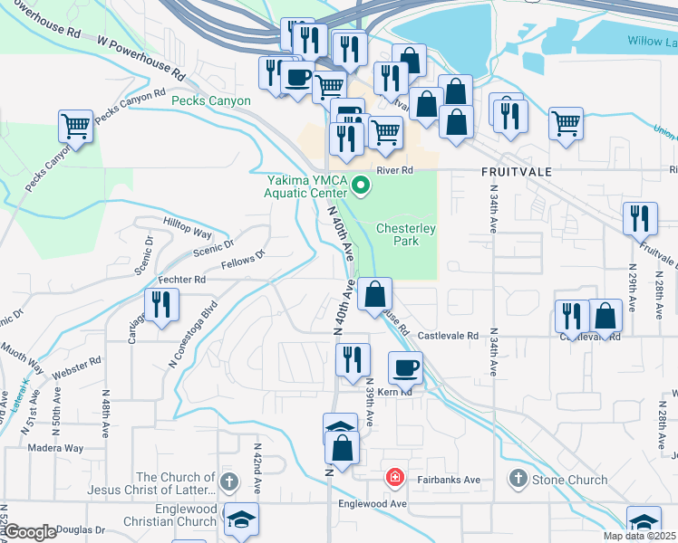 map of restaurants, bars, coffee shops, grocery stores, and more near in Yakima