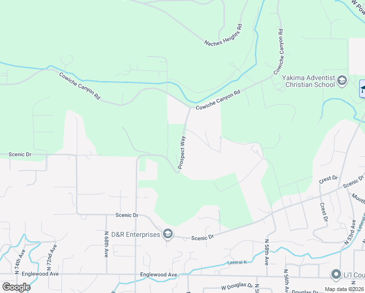 map of restaurants, bars, coffee shops, grocery stores, and more near 1020 Prospect Way in Yakima