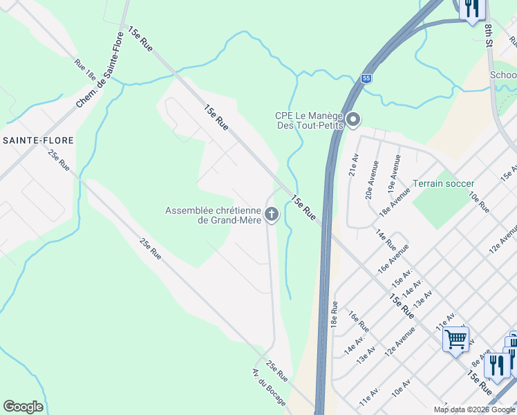 map of restaurants, bars, coffee shops, grocery stores, and more near 1650 Avenue du Bocage in Shawinigan
