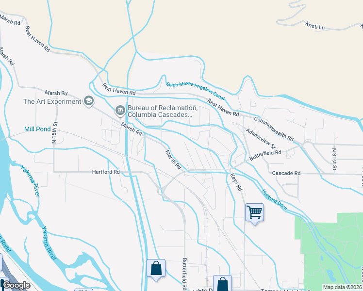 map of restaurants, bars, coffee shops, grocery stores, and more near 902 Boucher Lane in Yakima