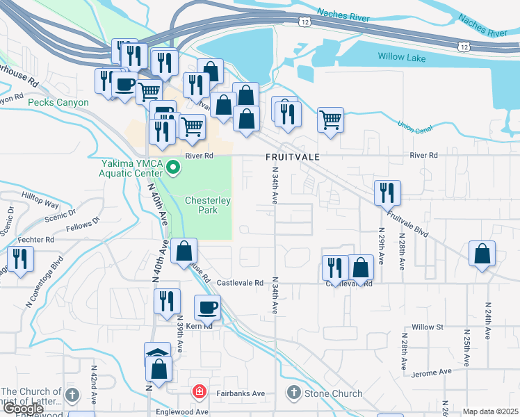 map of restaurants, bars, coffee shops, grocery stores, and more near 1014 North 34th Avenue in Yakima