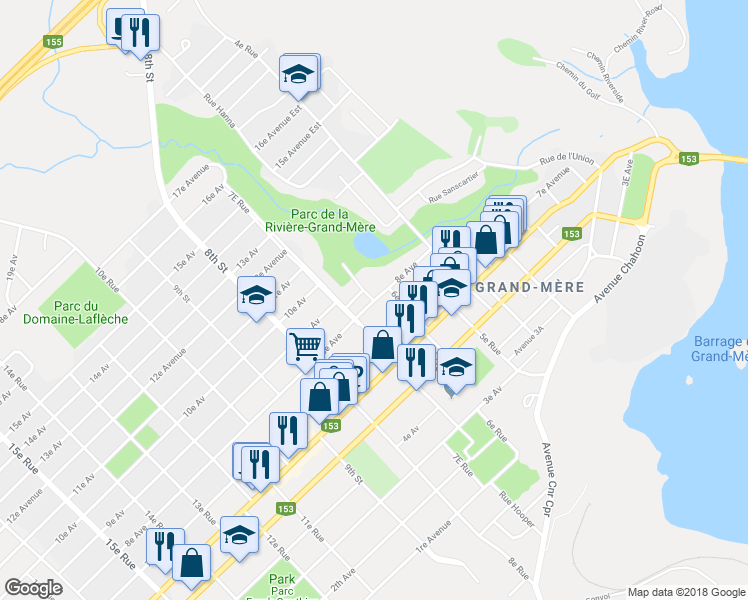 map of restaurants, bars, coffee shops, grocery stores, and more near 600 8e Avenue in Shawinigan