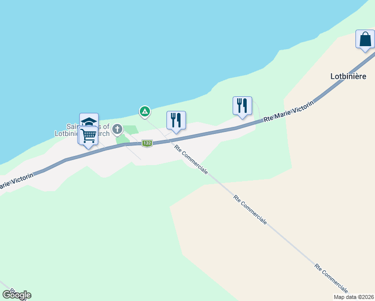 map of restaurants, bars, coffee shops, grocery stores, and more near 15 Route Commerciale in Lotbinière
