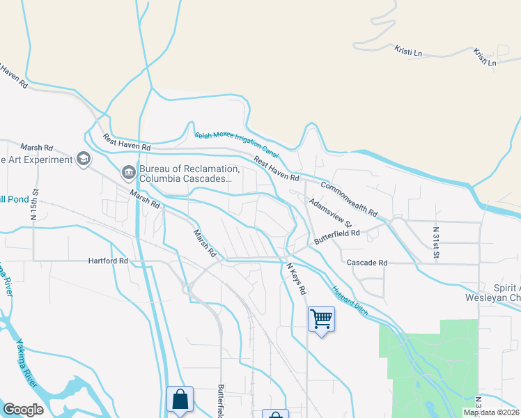 map of restaurants, bars, coffee shops, grocery stores, and more near 24 Skyline Place in Yakima