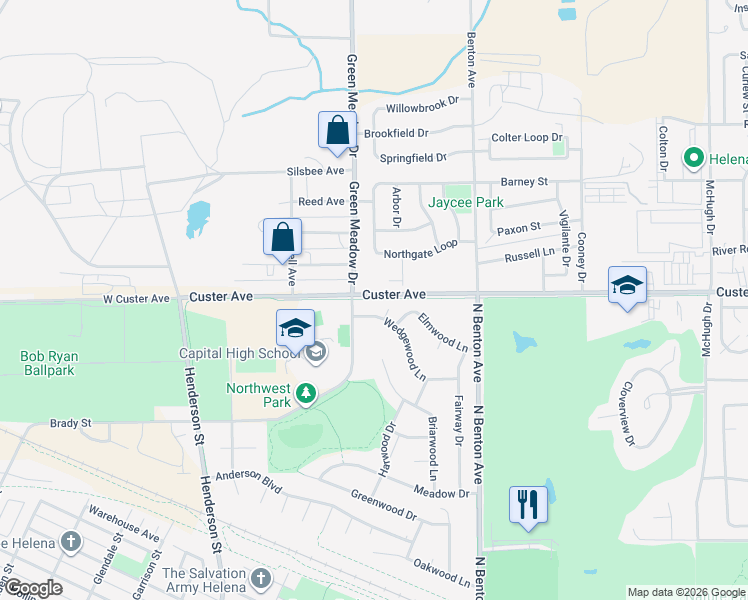 map of restaurants, bars, coffee shops, grocery stores, and more near 152 Wedgewood Lane in Helena