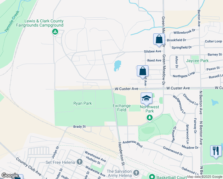 map of restaurants, bars, coffee shops, grocery stores, and more near 98 West Custer Avenue in Helena