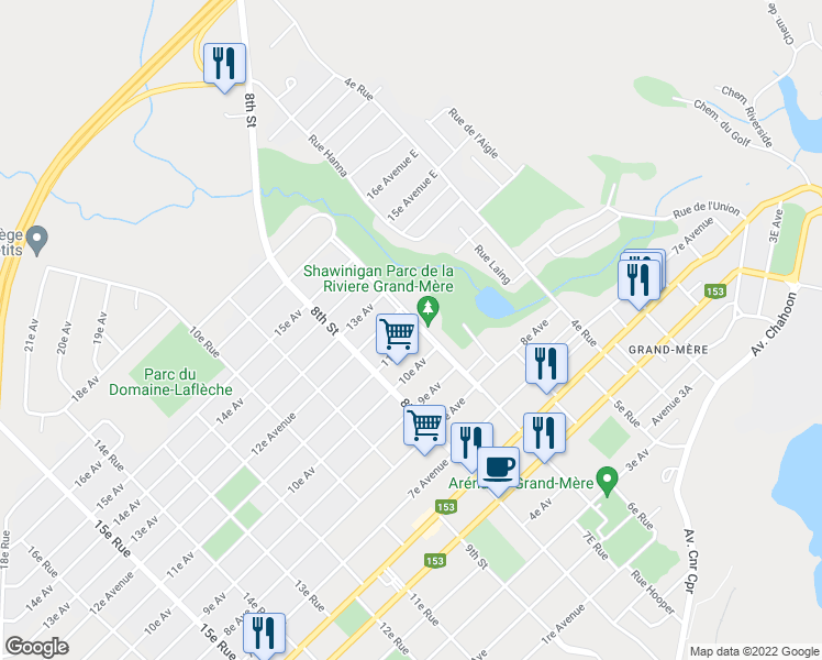 map of restaurants, bars, coffee shops, grocery stores, and more near 700 11e Av in Shawinigan