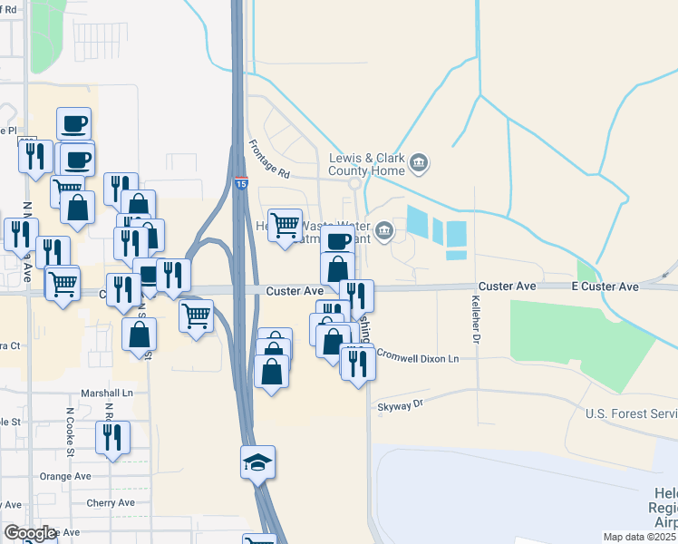 map of restaurants, bars, coffee shops, grocery stores, and more near 1822 East Custer Avenue in Helena