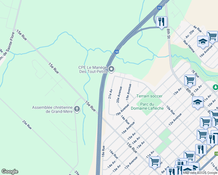 map of restaurants, bars, coffee shops, grocery stores, and more near 1120 21e Av in Shawinigan