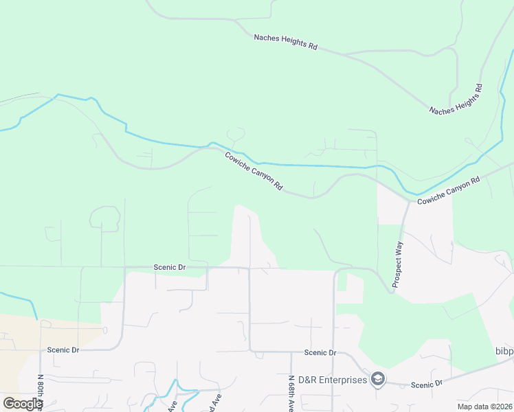 map of restaurants, bars, coffee shops, grocery stores, and more near Scenic Canyon Lane in Yakima